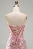 Sweetheart Corset Bodycon Blue Floral Homecoming Dress with Appliques