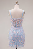 Green Floral Appliqued Ruched Bodycon Corset Homecoming Dress with Slit