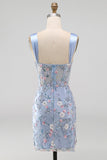 Green Floral Appliqued Ruched Bodycon Corset Homecoming Dress with Slit