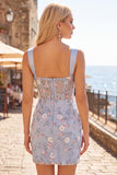 Green Floral Appliqued Ruched Bodycon Corset Homecoming Dress with Slit