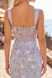 Green Floral Appliqued Ruched Bodycon Corset Homecoming Dress with Slit