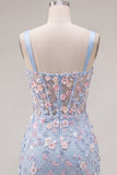 Green Floral Appliqued Ruched Bodycon Corset Homecoming Dress with Slit
