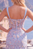 Green Floral Appliqued Ruched Bodycon Corset Homecoming Dress with Slit