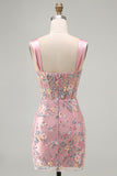 Green Floral Appliqued Ruched Bodycon Corset Homecoming Dress with Slit