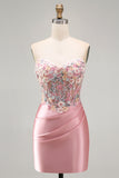 Sweetheart Corset Bodycon Blue Floral Homecoming Dress with Appliques