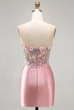 Sweetheart Corset Bodycon Blue Floral Homecoming Dress with Appliques