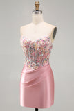 Sweetheart Corset Bodycon Blue Floral Homecoming Dress with Appliques