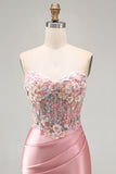 Sweetheart Corset Bodycon Blue Floral Homecoming Dress with Appliques