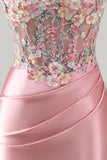 Sweetheart Corset Bodycon Blue Floral Homecoming Dress with Appliques