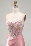 Sweetheart Corset Bodycon Blue Floral Homecoming Dress with Appliques