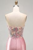 Sweetheart Corset Bodycon Blue Floral Homecoming Dress with Appliques