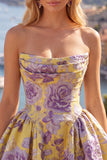 Strapless A Line Orange Jacquard Homecoming Dress with Lace-up Back