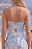 Fuchsia Jacquard Strapless Bodycon Homecoming Dress with Bow