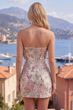 Fuchsia Jacquard Strapless Bodycon Homecoming Dress with Bow
