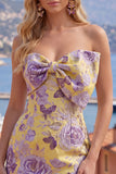 Fuchsia Jacquard Strapless Bodycon Homecoming Dress with Bow