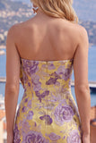 Fuchsia Jacquard Strapless Bodycon Homecoming Dress with Bow