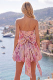 Yellow Jacquard Strapless A Line Homecoming Dress with Bow