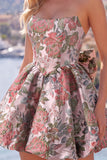 Yellow Jacquard Strapless A Line Homecoming Dress with Bow
