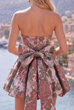 Yellow Jacquard Strapless A Line Homecoming Dress with Bow