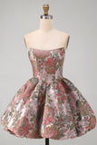 Yellow Jacquard Strapless A Line Homecoming Dress with Bow