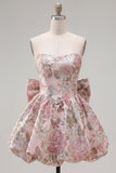 Yellow Jacquard Strapless A Line Homecoming Dress with Bow