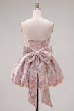 Yellow Jacquard Strapless A Line Homecoming Dress with Bow