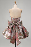 Yellow Jacquard Strapless A Line Homecoming Dress with Bow