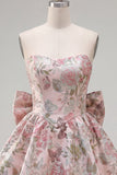 Yellow Jacquard Strapless A Line Homecoming Dress with Bow
