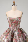 Yellow Jacquard Strapless A Line Homecoming Dress with Bow