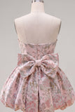 Yellow Jacquard Strapless A Line Homecoming Dress with Bow