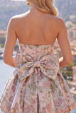 Yellow Jacquard Strapless A Line Homecoming Dress with Bow