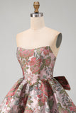 Yellow Jacquard Strapless A Line Homecoming Dress with Bow