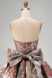 Yellow Jacquard Strapless A Line Homecoming Dress with Bow