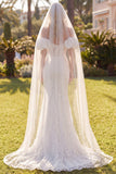 Lace White Off the Shoulder Mermaid Wedding Dress with Veil