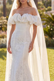 Lace White Off the Shoulder Mermaid Wedding Dress with Veil