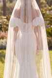 Lace White Off the Shoulder Mermaid Wedding Dress with Veil