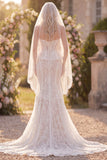 Corset White Lace Strapless Mermaid Wedding Dress with Veil