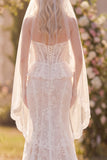 Corset White Lace Strapless Mermaid Wedding Dress with Veil