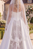 White Corset Strapless 3D Flower Beaded Wedding Dress with Veil