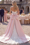 Mermaid White Embroidered Sweetheart Wedding Dress with Giant Satin Bow