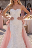 Mermaid White Embroidered Sweetheart Wedding Dress with Giant Satin Bow