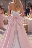 Mermaid White Embroidered Sweetheart Wedding Dress with Giant Satin Bow