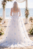 White 3D Flower Corset A Line Wedding Dress with Veil