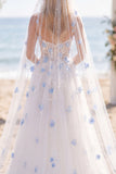 White 3D Flower Corset A Line Wedding Dress with Veil