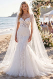 Romantic White Lace Mermaid Corset Wedding Dress with Veil