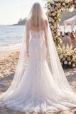 Romantic White Lace Mermaid Corset Wedding Dress with Veil