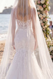 Romantic White Lace Mermaid Corset Wedding Dress with Veil