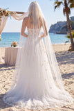 Sweetheart White Corset Daisy Embroidered Wedding Dress with Slit
