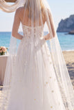 Sweetheart White Corset Daisy Embroidered Wedding Dress with Slit