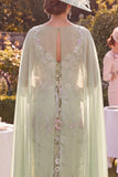 Sheath Green Floral Mother of the Bride Dress with Cape Sleeves